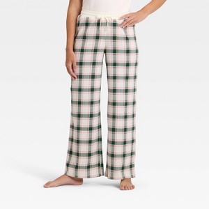 Women's Plaid Ribbed Holiday Matching Family Pajama Pants - Wondershop™ Cream - 1 of 4