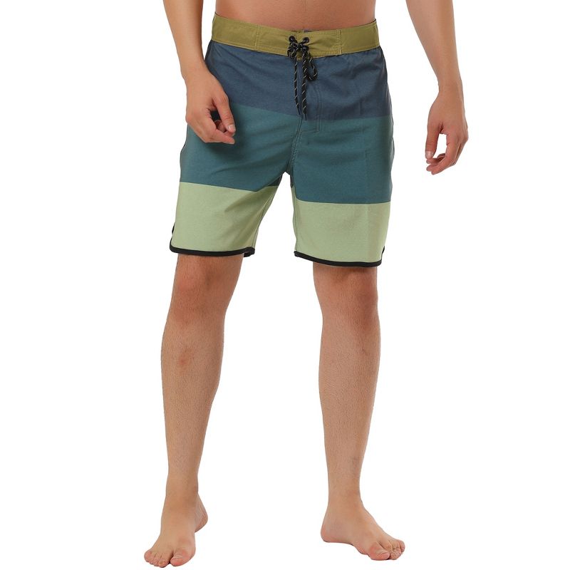 TATT 21 Men's Summer Holiday Color Block Drawstring Surfing Beach Board Shorts, 4 of 7