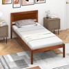 Infans Twin Size Wooden Platform Bed Frame with Headboard Mattress Foundation Walnut - 2 of 4