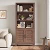 Bookcase with Door 5 Tier Storage Bookshelf Wooden Farmhouse Bookshelves Rustic Vintage Etagere Walnut Cabinet for Home Office,Living Room,Bed Room - 2 of 4