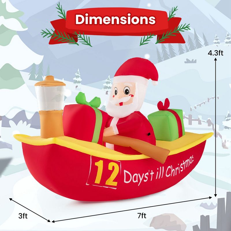 Costway 7 FT Long Christmas Inflatable Santa Claus Rowing Boat with Navigation Light, 3 of 11