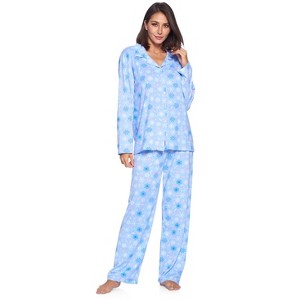 Casual Nights Women's Long Sleeve Rayon Button Down Pajama Set - 1 of 4