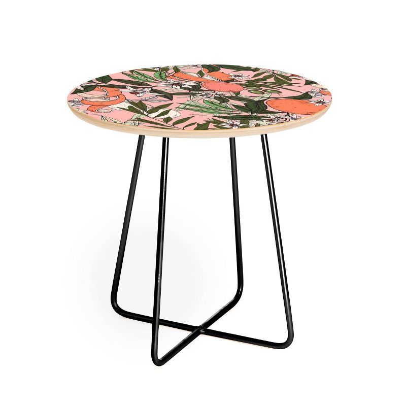 Round Marta Barragan Camarasa Olives In The Orange Flowers Side Table Pink/Black - Deny Designs, 1 of 6