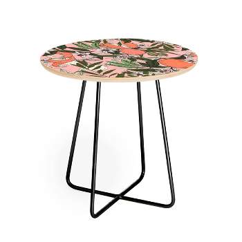 Round Marta Barragan Camarasa Olives In The Orange Flowers Side Table Pink/Black - Deny Designs