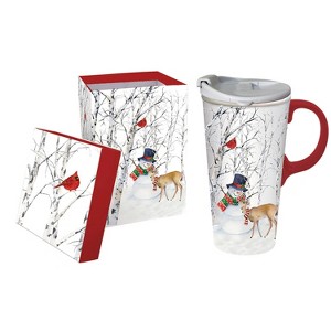 Evergreen Beautiful Joyful Snowman Ceramic Travel Cup with Matching Box - 4 x 5 x 7 Inches Indoor/Outdoor - 1 of 3