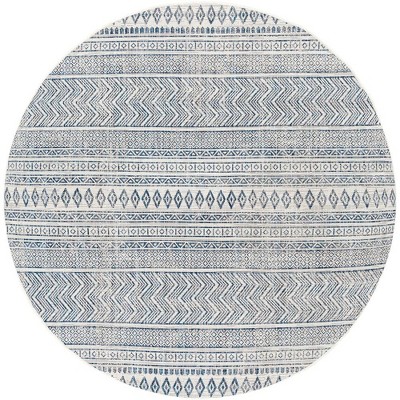 Mark & Day Antibes 5'3" Round Woven Indoor & Outdoor Area Rugs Denim: Bohemian Stain-Resistant Polypropylene Rug