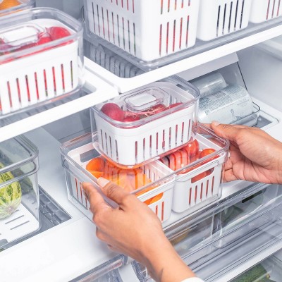 OU Fridge Organizer Bin with Drain Baskets & Vented Lid, 2.3qt Clear Stackable Refrigerator Storage Bin, Produce Kitchen Storage Container, BPA Free — фото 5