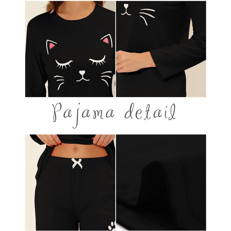 cheibear Women's Lounge Cute Cat Long Sleeve Tops with Pants Pajama Set, 4 of 6