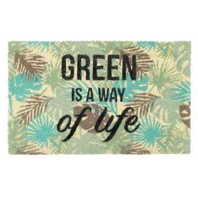 Raj 1'6" x 2'6" Tufted Green Is A Way of Life Coir Doormat Green