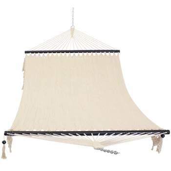 Sunnydaze Heavy-Duty 2-Person Woven Polyester Style Hammock with Crocheted edges and Wooden Spreader Bars - 600 lb Weight Capacity