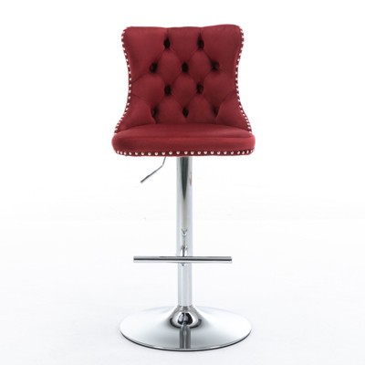 OUTSUPPLY Set of 2, Swivel Velvet Bar Stools, Adjustable Height, Modern Upholstered Stool for Kitchen Island & Pub