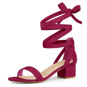 Allegra K Women's Open Toe Block Heel Lace Up Sandals - 1 of 4