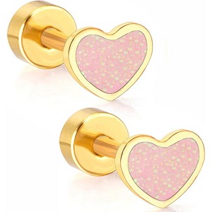 14K Gold Plated Screw Back Earrings: Star & Heart Surgical Steel Studs for Sensitive Ears - 1 of 4