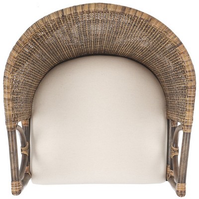 Transitional Buenos Aires Inspired Rattan Barrel Armchair, Brown/White