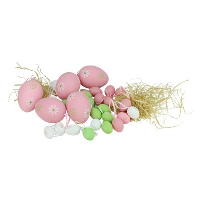 Northlight 29ct Painted Floral Spring Easter Egg Ornaments 3.25" - Pink/White