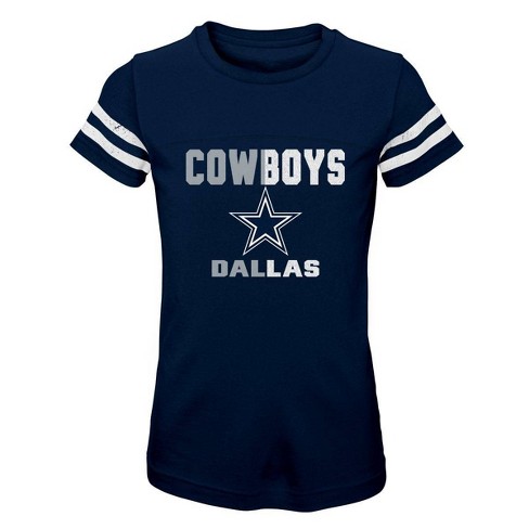 NFL Dallas Cowboys Girls' Striped Sleeve Fashion T-Shirt - image 1 of 1