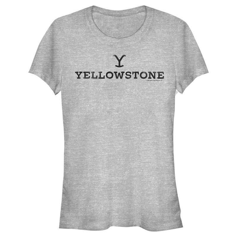 Juniors Womens Yellowstone White Dutton Ranch Brand Logo T-Shirt, 1 of 5