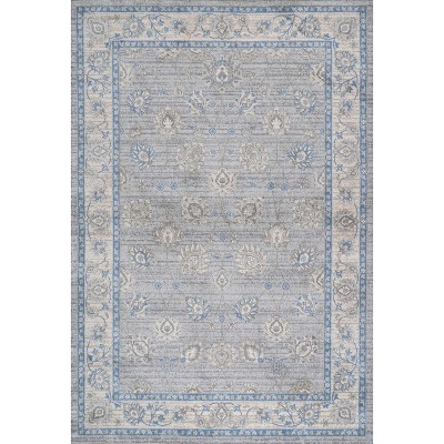 Elegant Gray/Blue Floral Synthetic Area Rug 4' x 6'