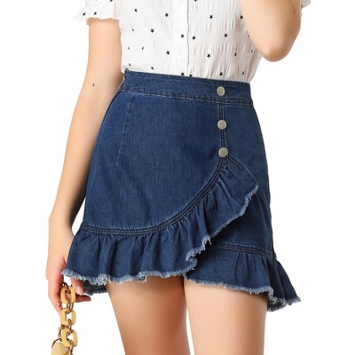 Denim Skirt Women's Zipper High Waist Irregular Korean Short Mini