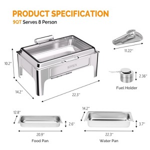 ROVSUN 9QT Roll Top Chafing Dishes for Buffet with Glass Lid & Serving Tong for Parties Weddings Catering Events - 1 of 4