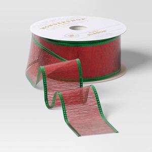 15' Christmas Nostalgic Noel Premium Ribbon Red with Green Trim - Wondershop™ - 1 of 3