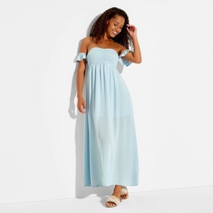 wild fable off the shoulder dress Women's Smocked Flutter Sleeve Maxi Dress