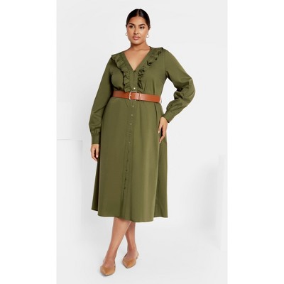 Women's Plus Size Zoe Belted Dress - khaki | CITY CHIC