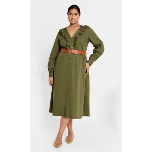 Women's Plus Size Zoe Belted Dress - khaki | CITY CHIC - 1 of 4