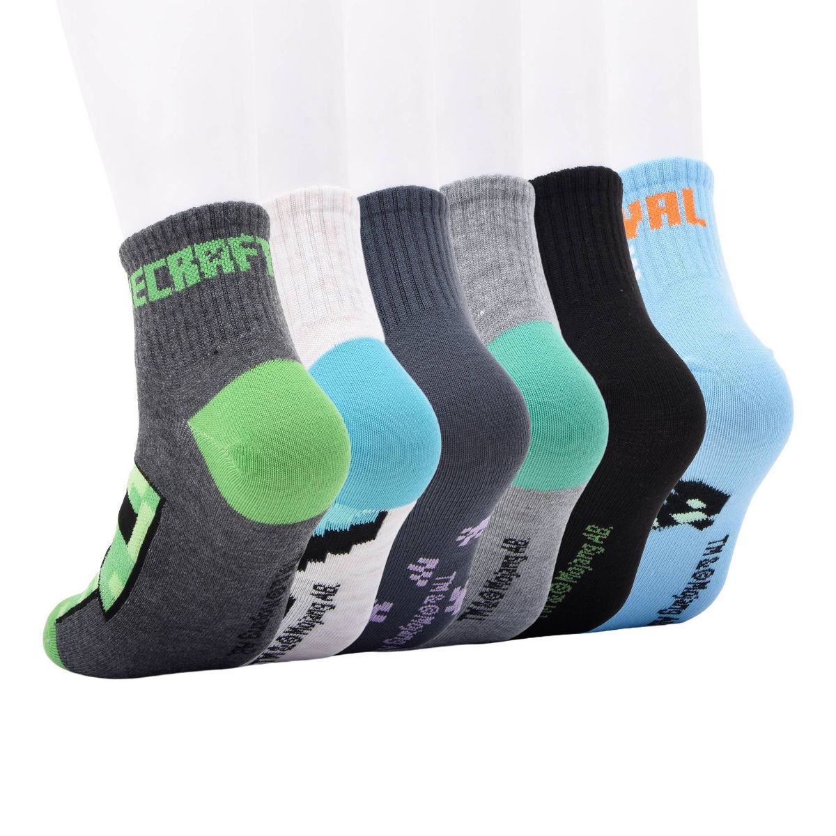 BB Minecraft 6pk Ankle Socks - Charcoal Gray - thumbnail 2