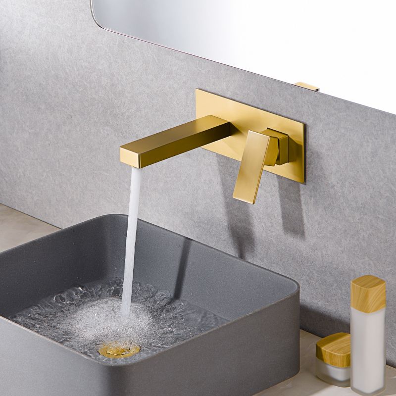 SUMERAIN Brushed Gold Wall Mount Bathroom Faucet Single Handle Includes Brass Rough-in Valve, 5 of 8
