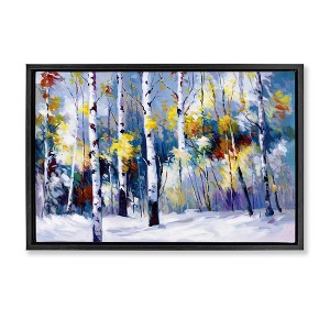 Stupell Industries Autumn Birch Trees Snowy Forest Floating Frame Canvas Art - 1 of 4