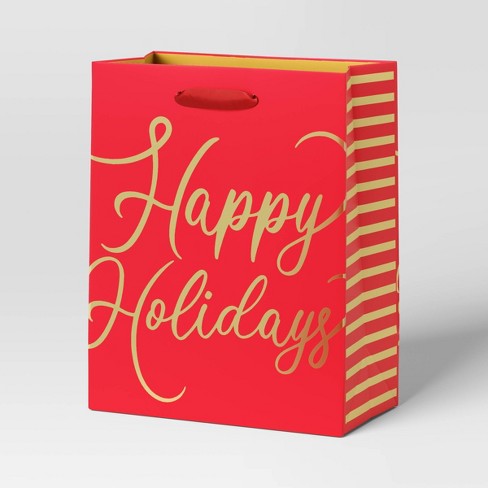 Cub 'Happy Holidays' Christmas Gift Bag Red/Gold - Wondershop™