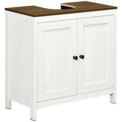 Yukimo 23.5" Antique White Under Sink Cabinet, Pedestal Bathroom Storage with Adjustable Shelf and Double Doors