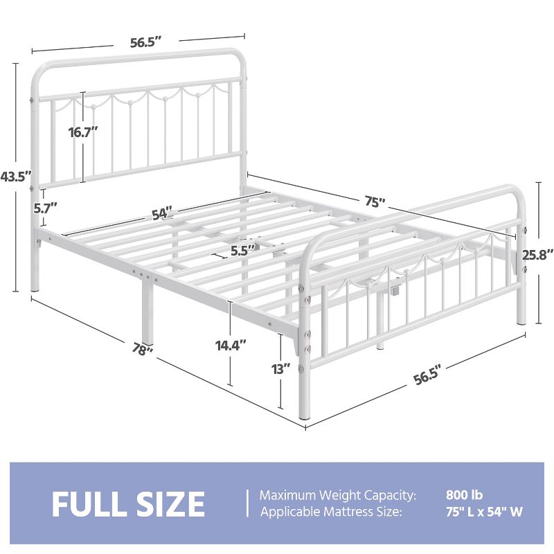 Yaheetech Metal Platform Bed Frame with Vintage Headboard and Footboard, 3 of 8