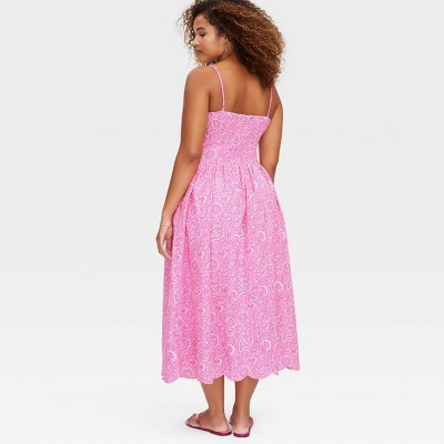 Women’s Paisley Floral Drop Waist Midi A-Line Dress Pink – Roller Rabbit