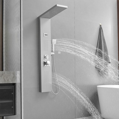 Nickel Chrome 2-Jet Rainfall Shower Panel System with Handheld Wand
