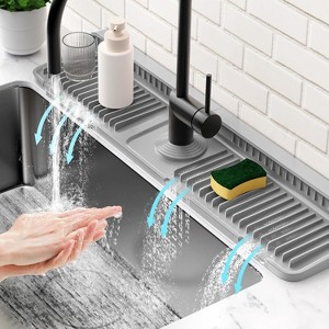 24'' Longer Kitchen Sink Faucet Mat - 7° Slope Self-Draining, Snap Lock Fit, Behind-Faucet Water Splash Guard - 1 of 4