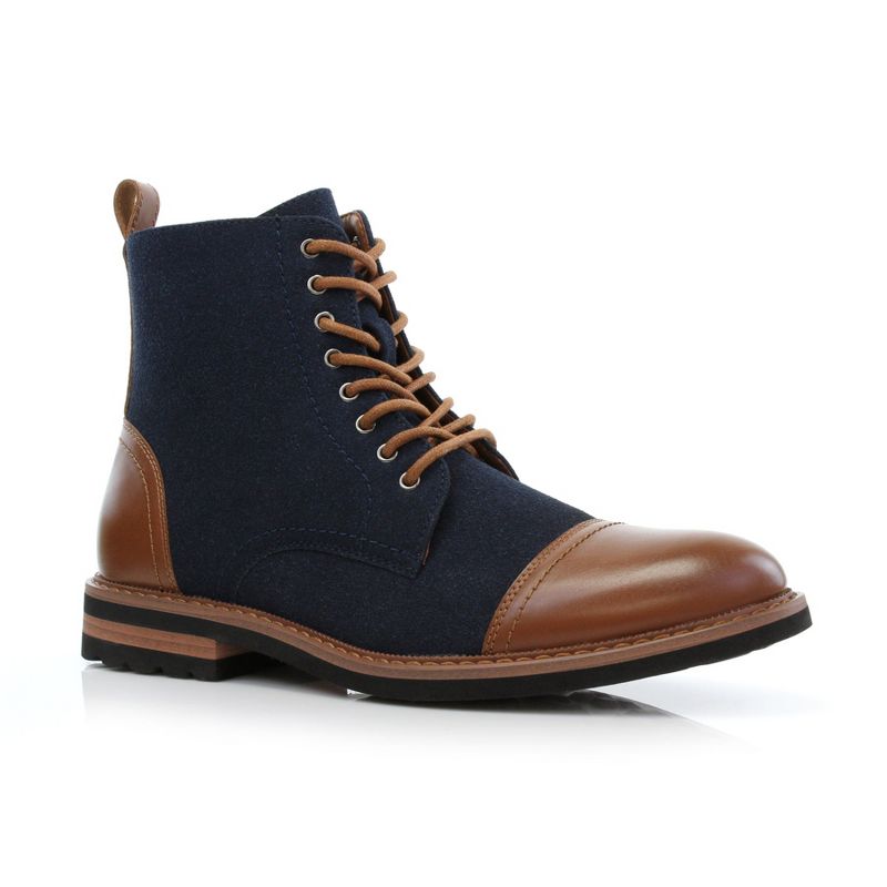 Polar Fox Mens Wright MPX808583B 7-Eyelets Classic Suede Dress Boots with Zipper Closure, in Blue Taupe, Size 6.5