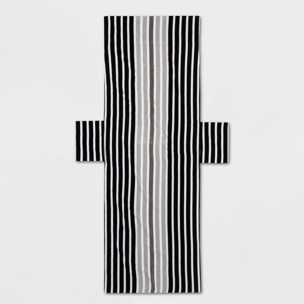 Pocket Lounge Striped Chair Towel Black/White - Sun Squad