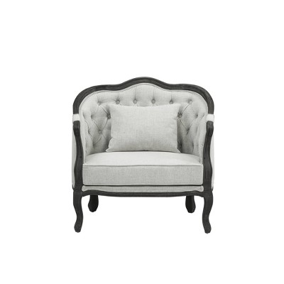 Gray and Dark Brown Linen Upholstered Armchair with Wooden Frame