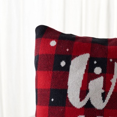 18" Red and Black Gingham Holiday Wish Pillow