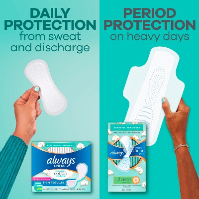 Always Pure Cotton Thin Daily Light Regular Panty Liner - 200ct