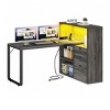 55in L Shaped Desk Office Desk with 3 Drawers & Power Outlets LED Corner Gaming Computer Table with Adjustable Shelf - 2 of 4