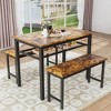 3-Piece Dining Table Set For 4, Farmhouse Kitchen Table Set With 2 Benches, Metal Frame And MDF Board Dining Room Table Set - 2 of 4