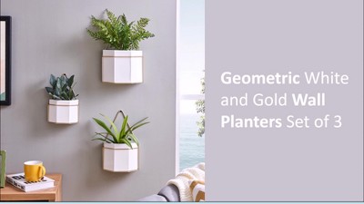 Set of 3 Black and Gold Geometric Metal Wall Planters