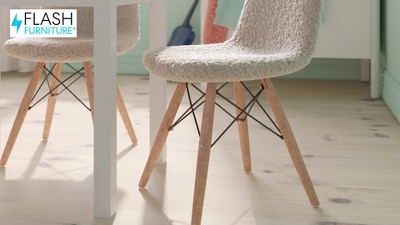 Off-White Faux Sherpa Kids' Cozy Armless Chair with Beechwood Legs