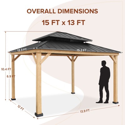13x15 Cedar and Black Steel Double Roof Gazebo