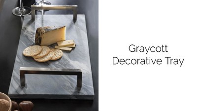 Elegant Gray Marble Rectangular Decorative Tray with Nickel Handles
