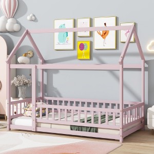 GDFStudio Kent Rubber Wooden Montessori Floor Bed with Guardrails - 1 of 4