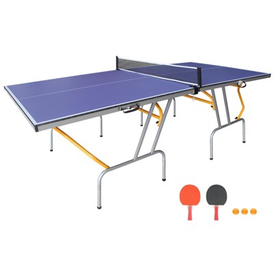 VisioGear 8FT Foldable Table Tennis Table, Portable Ping Pong Table Set with Net, 2 Table Tennis Paddles and 3 Balls, Blue, 96"*48"*30"